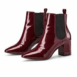 Express Oxblood Burgundy Patent Chelsea Ankle Boots Square Toe Block Heel 8